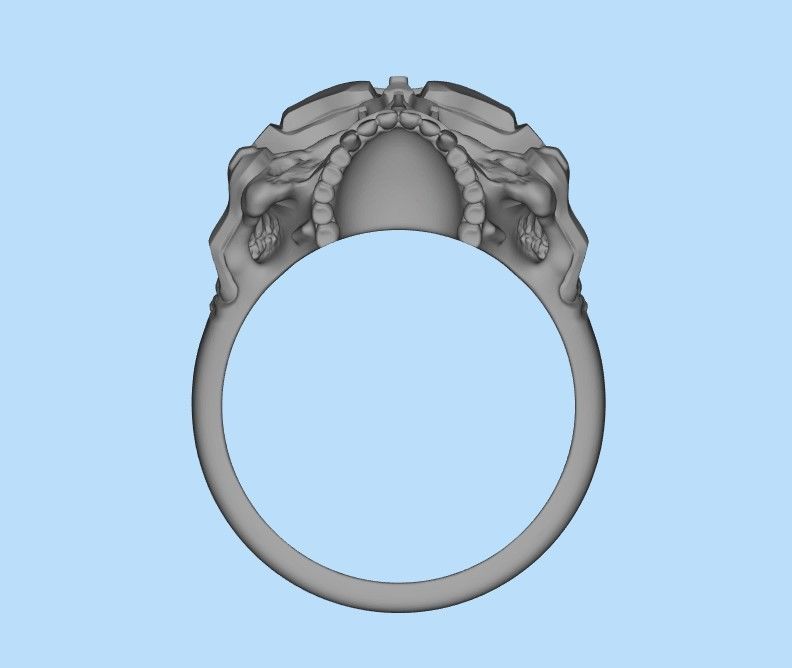 Biomechanical Skull Ring STL 3D print model_30