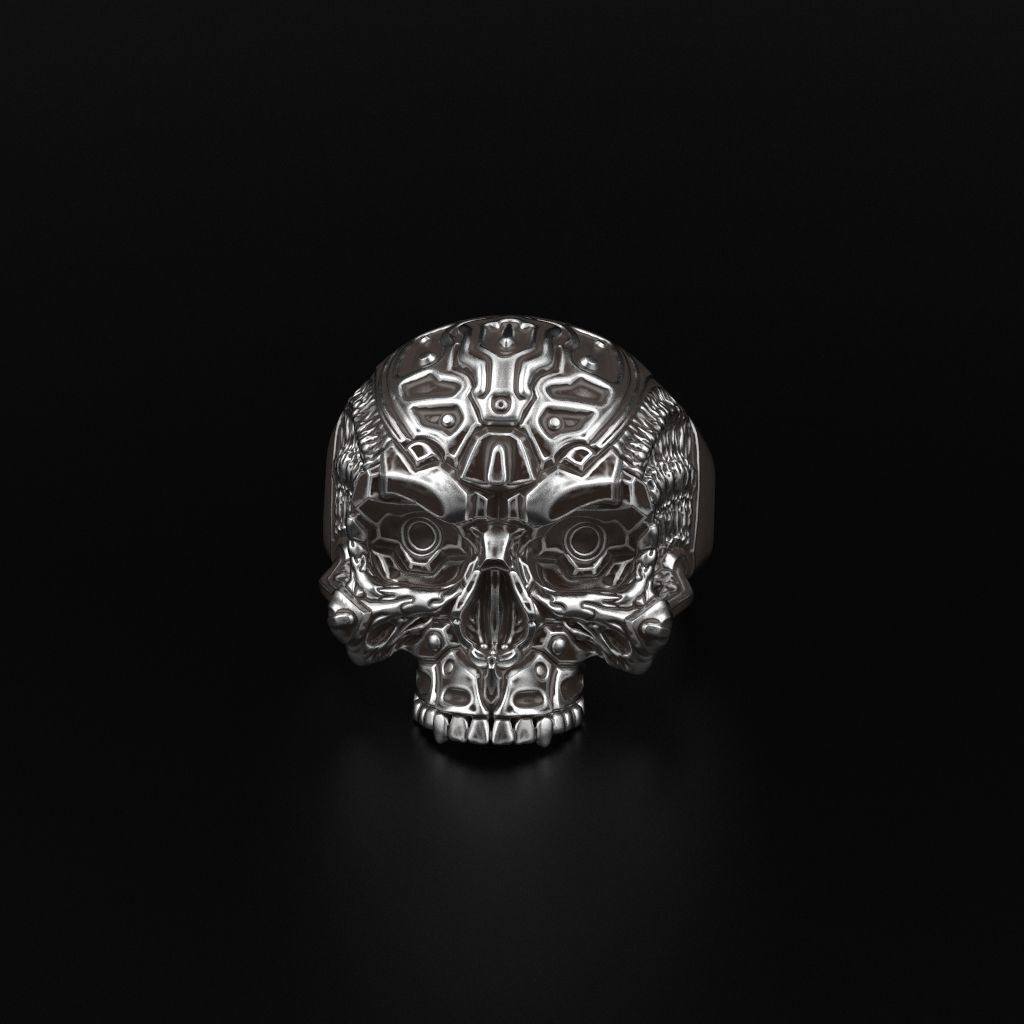 Biomechanical Skull Ring STL 3D print model_13