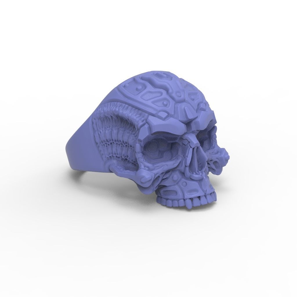 Biomechanical Skull Ring STL 3D print model_22