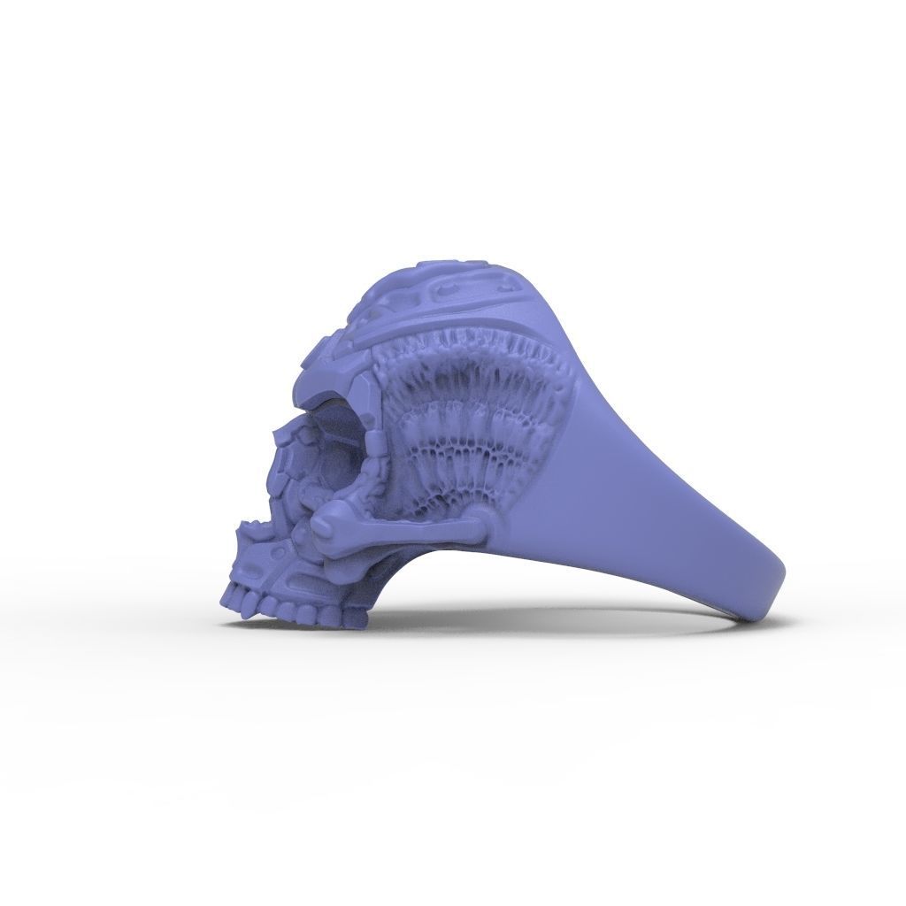 Biomechanical Skull Ring STL 3D print model_28