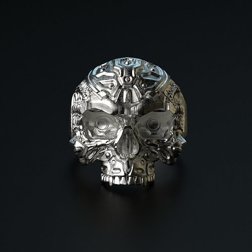 Biomechanical Skull Ring STL 3D print model