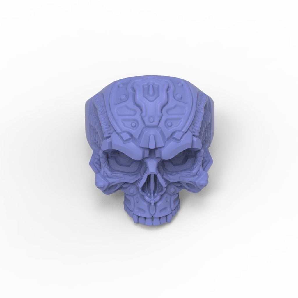 Biomechanical Skull Ring STL 3D print model_25
