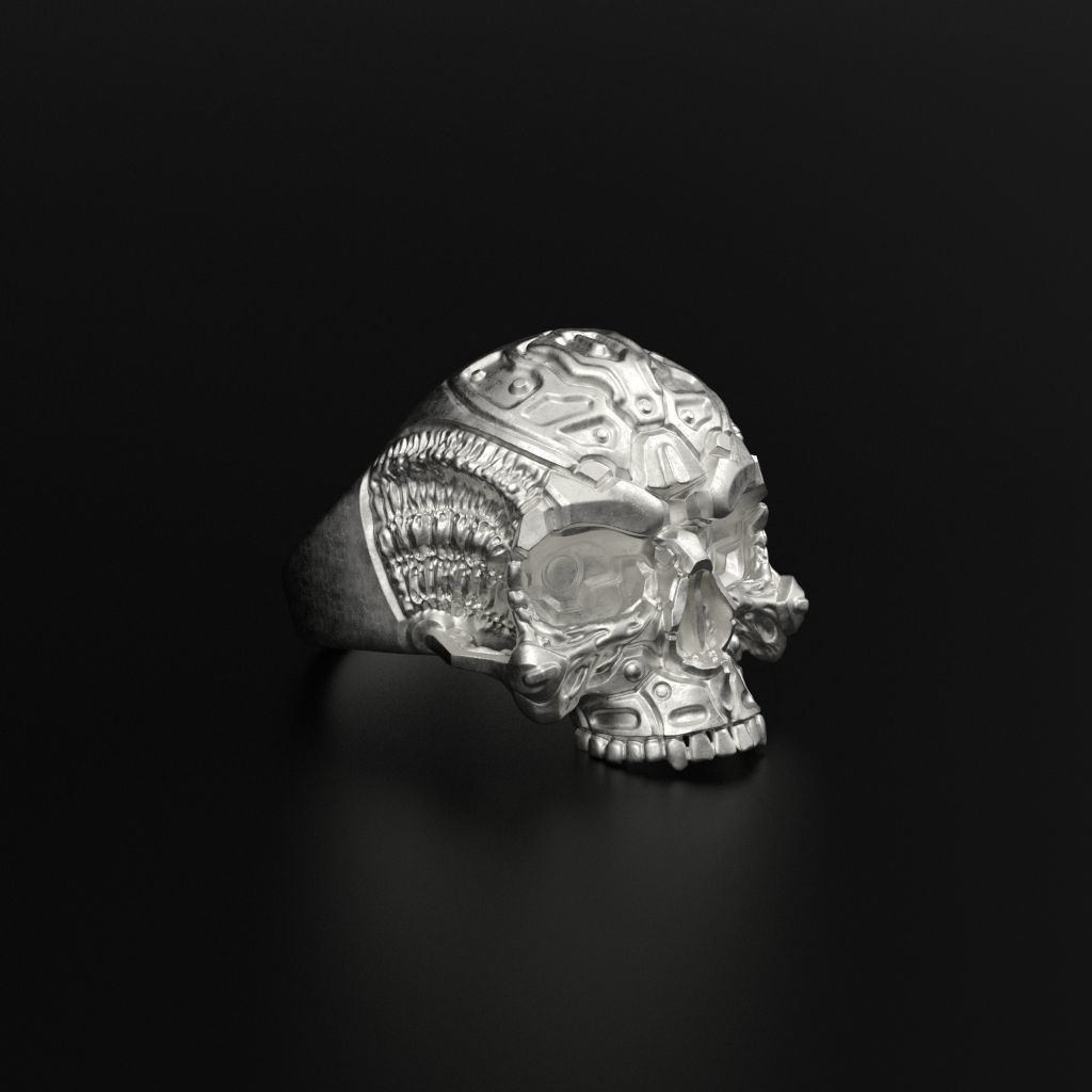 Biomechanical Skull Ring STL 3D print model_5