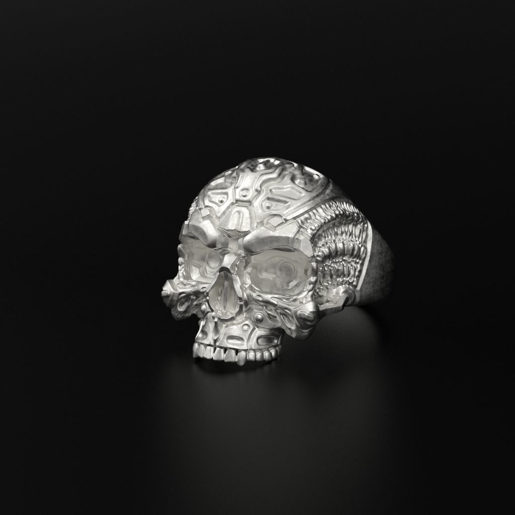 Biomechanical Skull Ring STL 3D print model_2