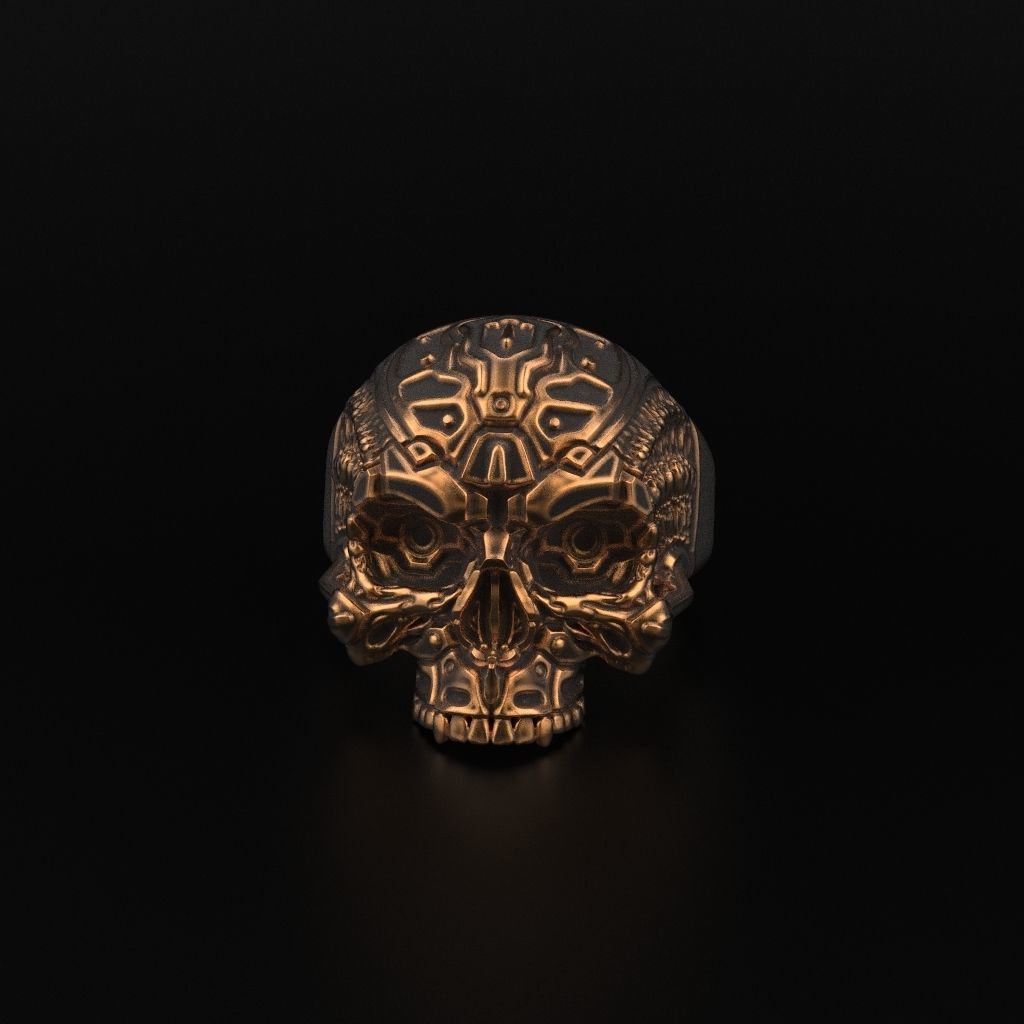 Biomechanical Skull Ring STL 3D print model_17