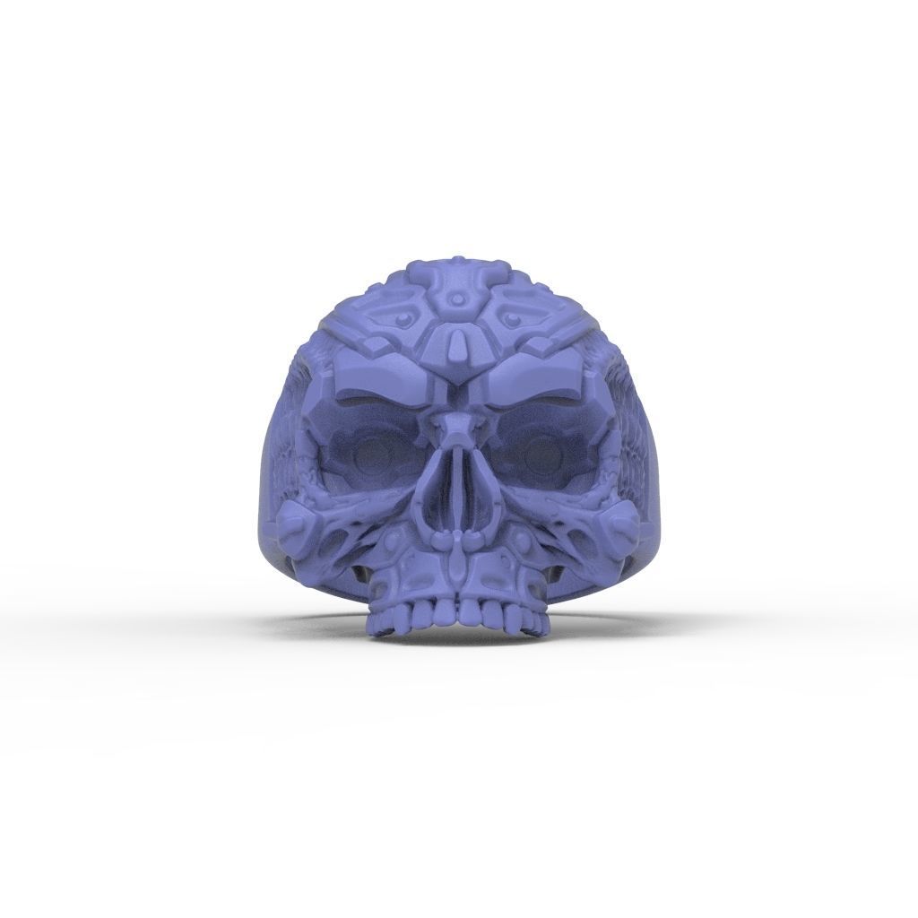 Biomechanical Skull Ring STL 3D print model_26