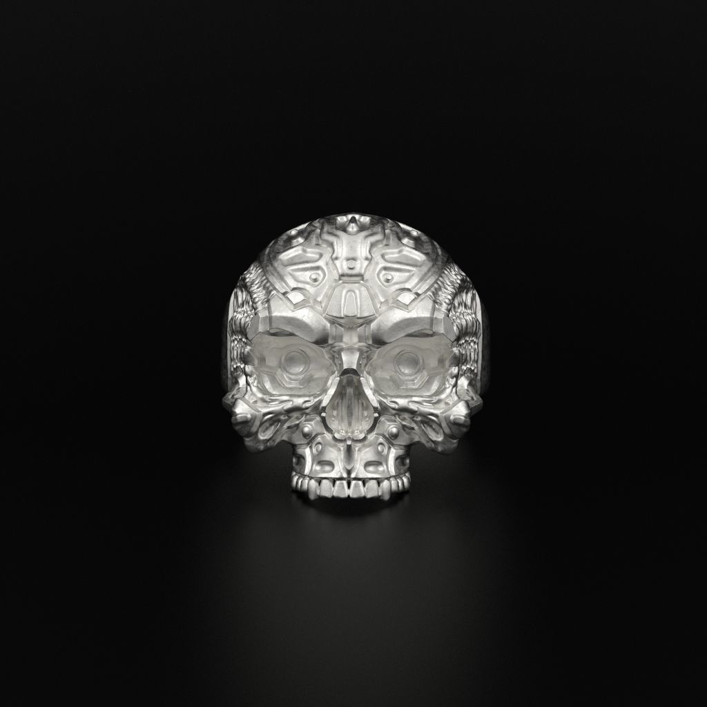 Biomechanical Skull Ring STL 3D print model_3