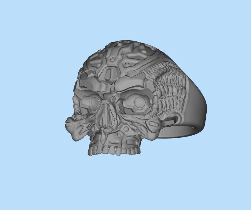 Biomechanical Skull Ring STL 3D print model_32