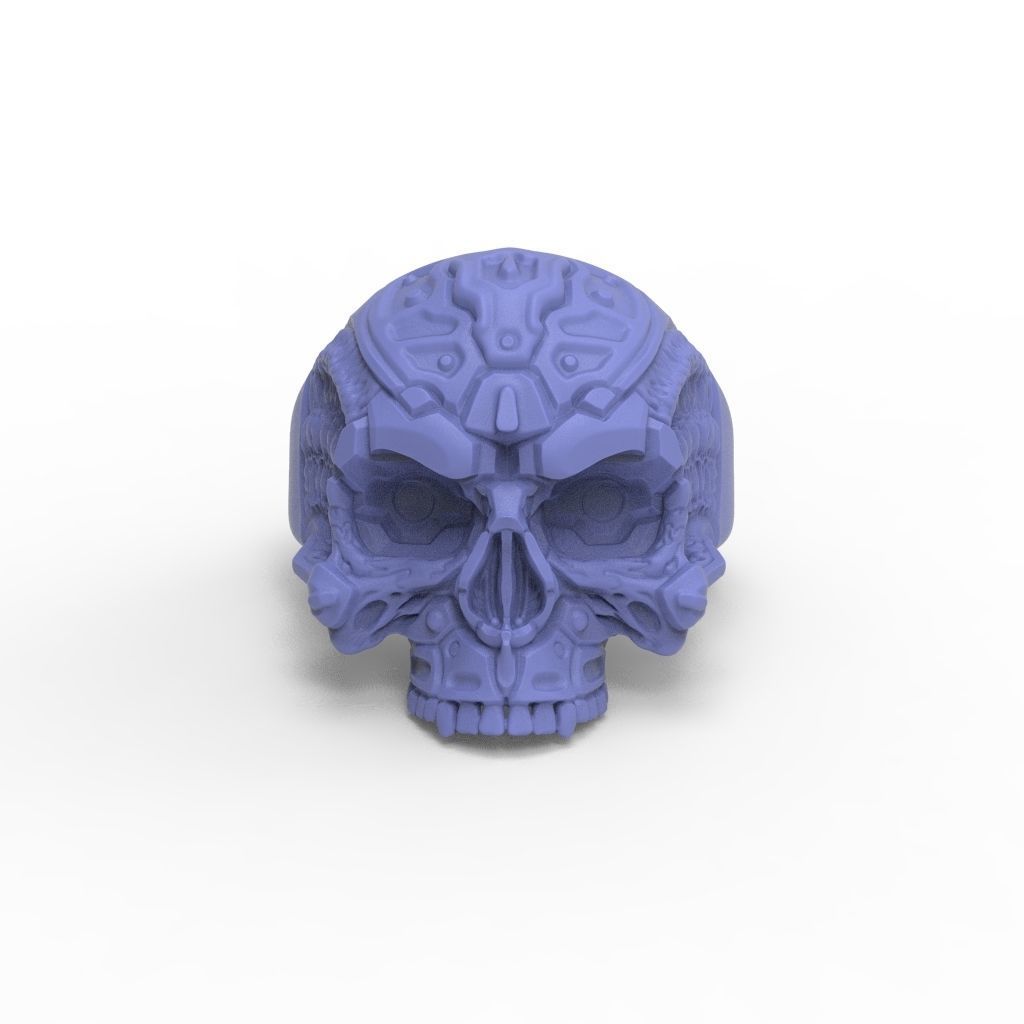 Biomechanical Skull Ring STL 3D print model_21