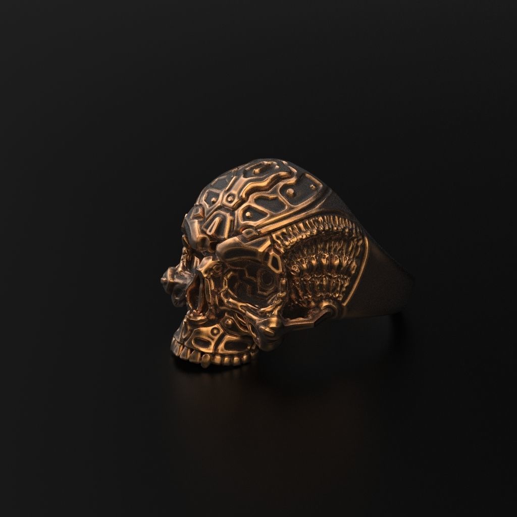Biomechanical Skull Ring STL 3D print model_18