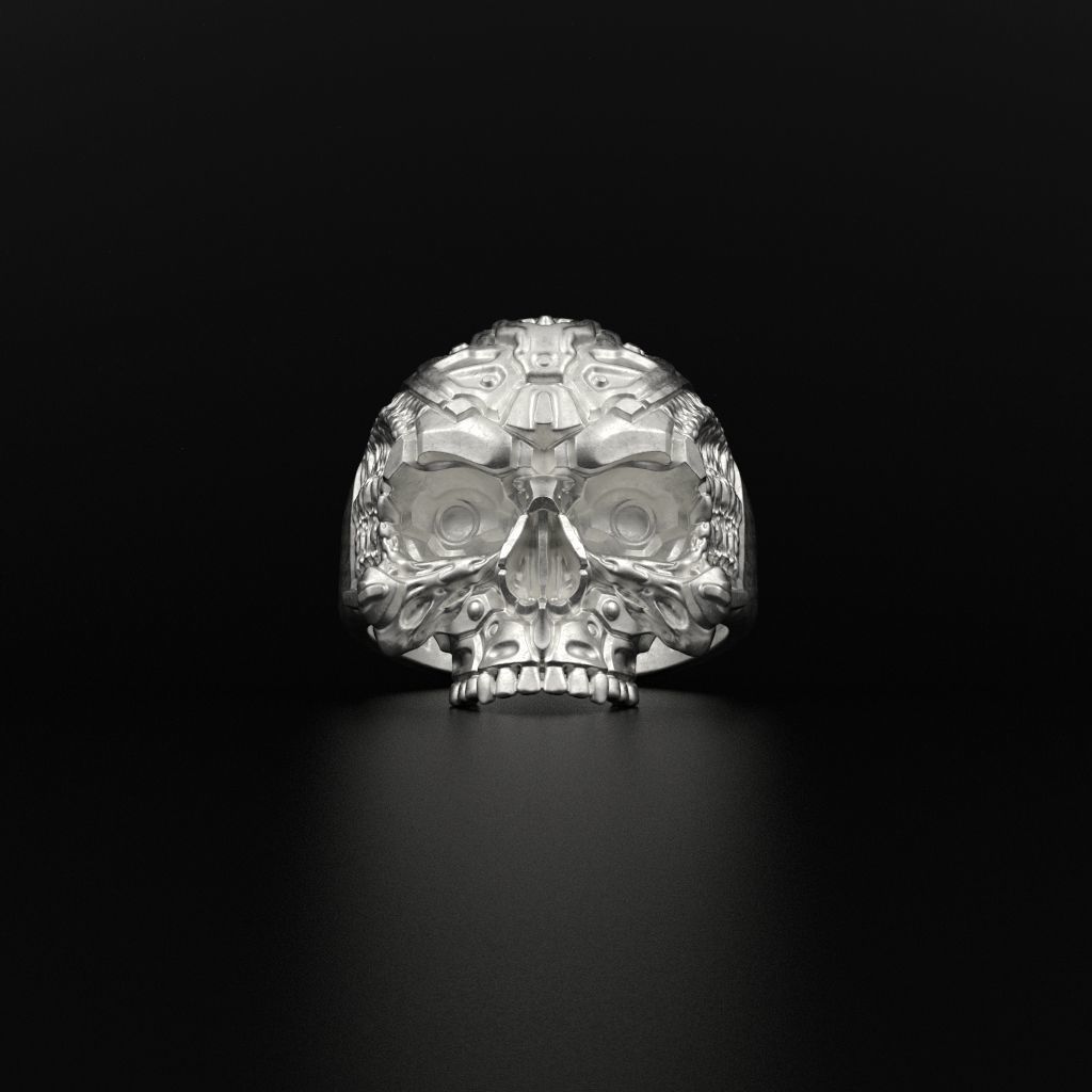 Biomechanical Skull Ring STL 3D print model_7