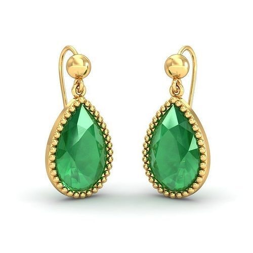 Earrings - 8 emerald drop gold 3D print model