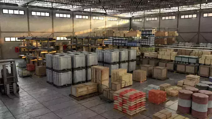 Warehouse industrial building with doors 3D model
