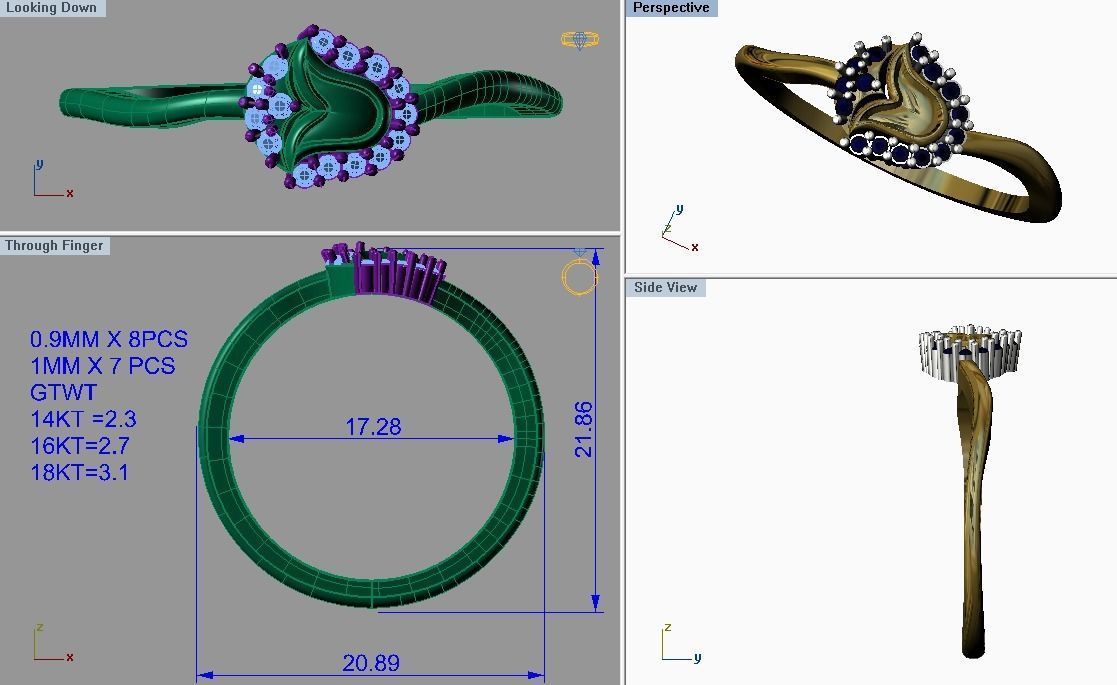 Ring - 9 gold with jade and diamonds 3D print model_5
