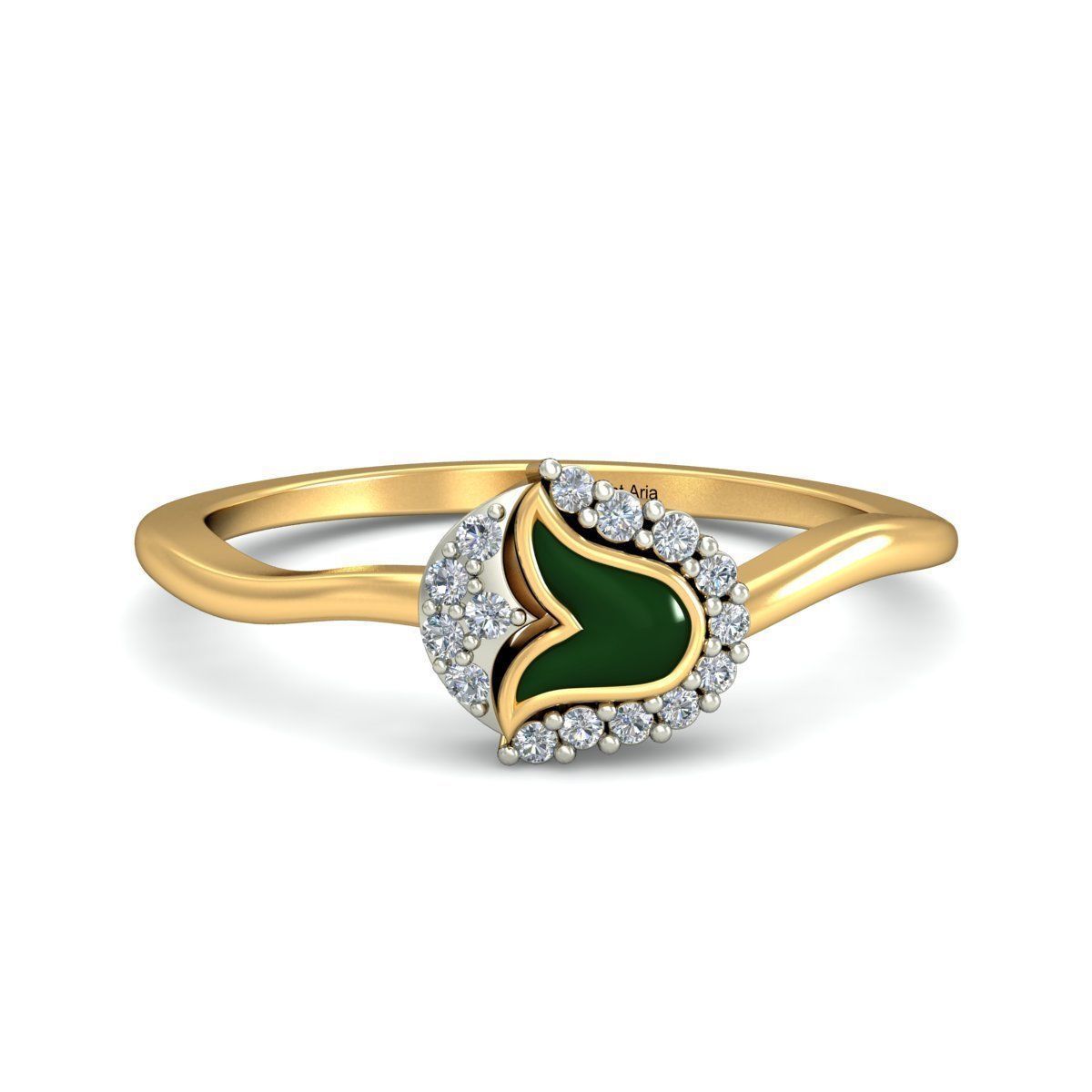 Ring - 9 gold with jade and diamonds 3D print model_4