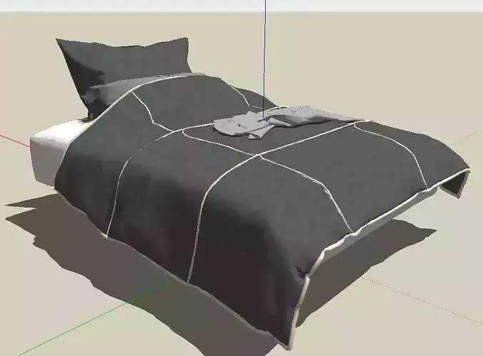 3D BED MODEL with pillows and blankets Low-poly 3D model