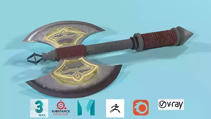 Low poly double sided Viking axe