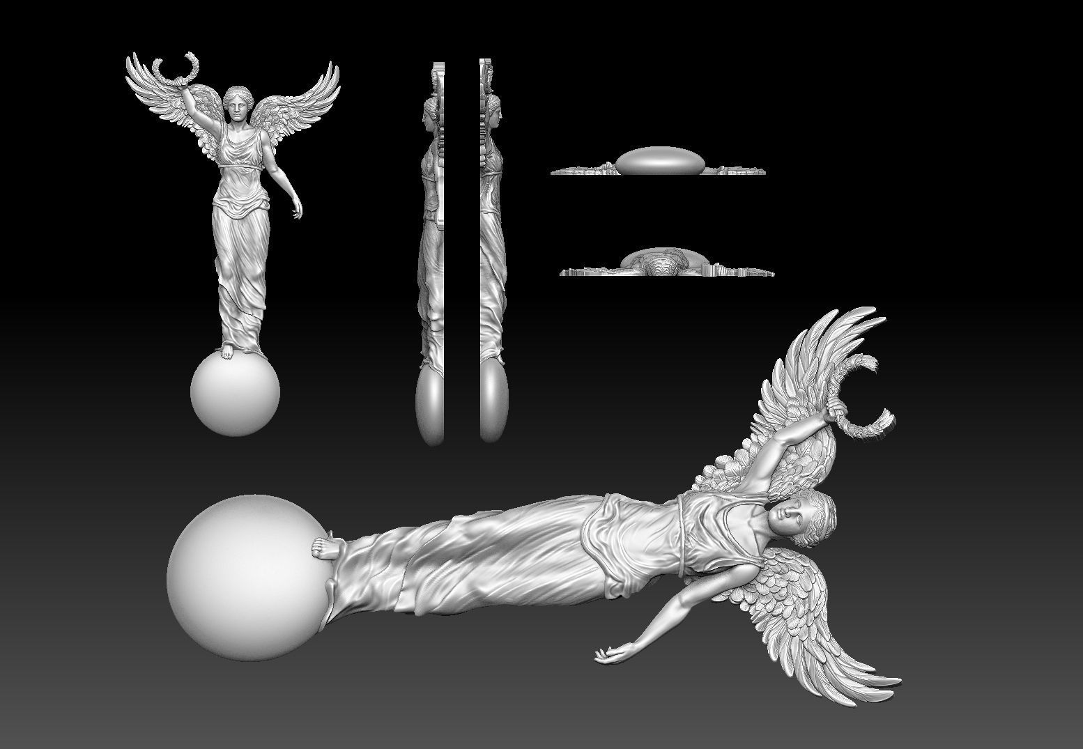 Winged Victory nike CNC relief 3D print model_3