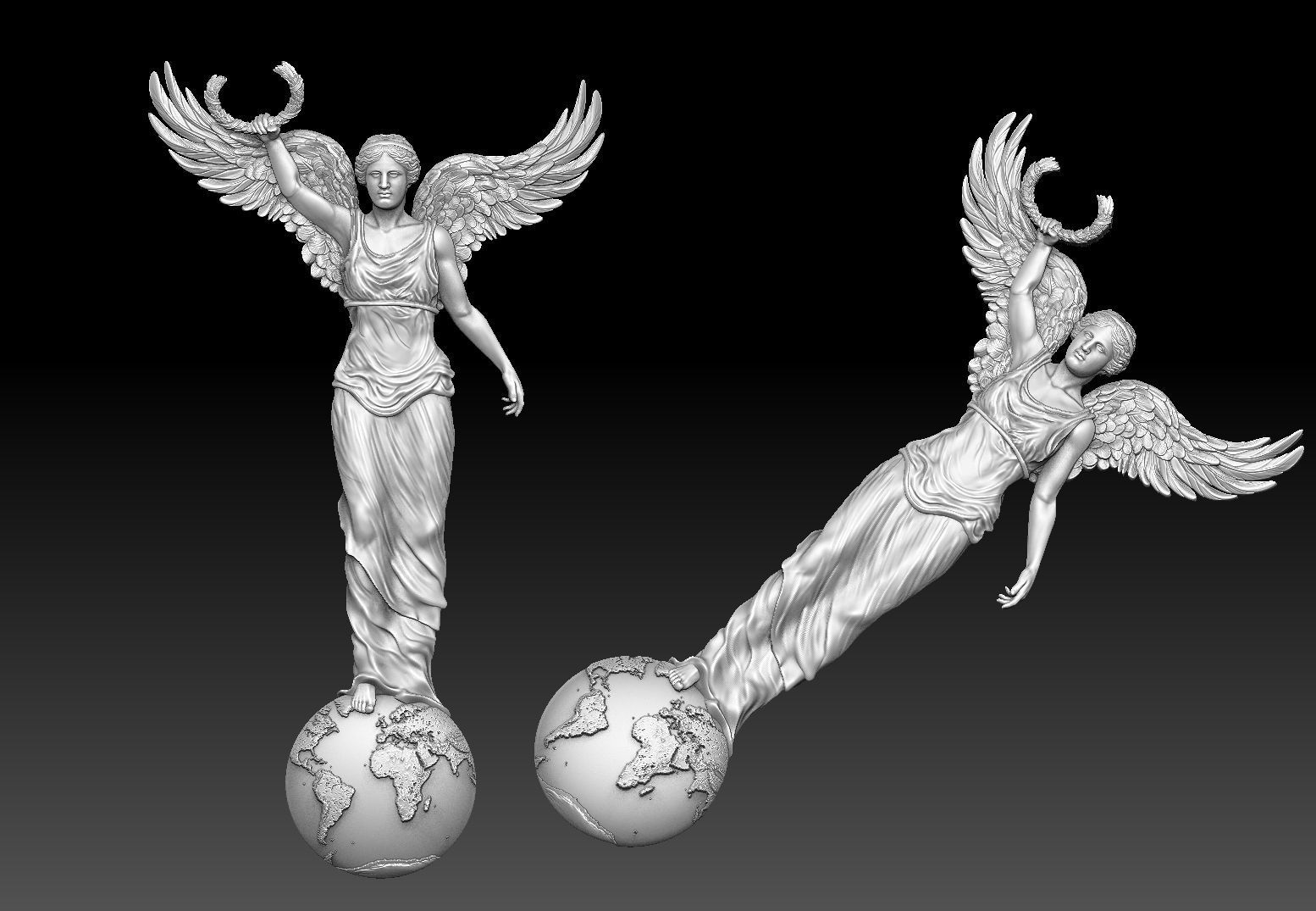 Winged Victory nike CNC relief 3D print model_11