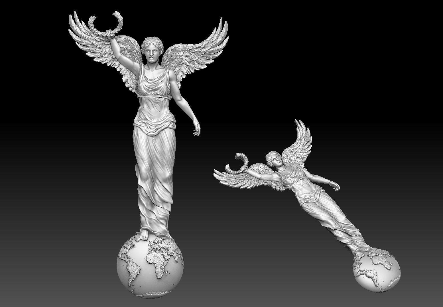 Winged Victory nike CNC relief 3D print model_2