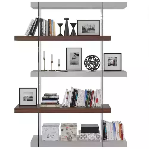 BOOKSHELVES WITH LACQUERED MD SHELVES AND WALNUT-VENEERED WOOD