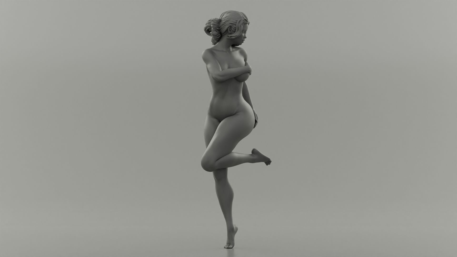 Beautiful young naked woman covering breasts - Pose 3 3D print model_3
