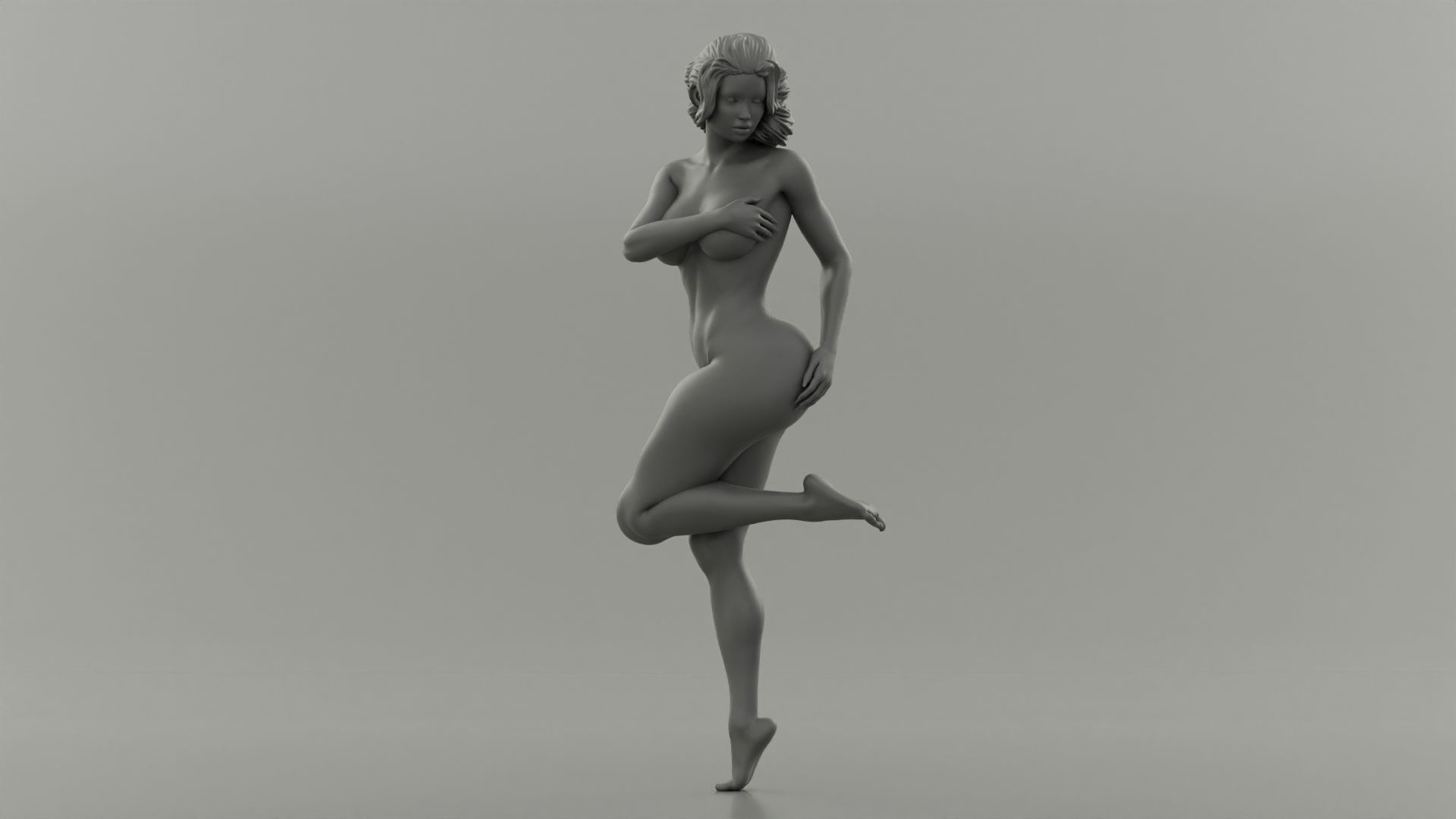 Beautiful young naked woman covering breasts - Pose 3 3D print model_1