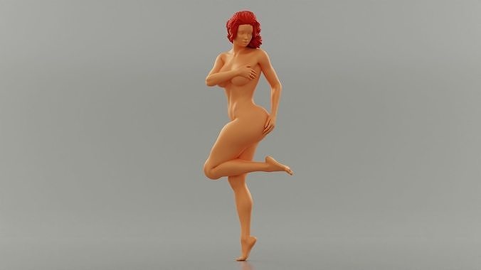 Beautiful young naked woman covering breasts - Pose 3 3D print model