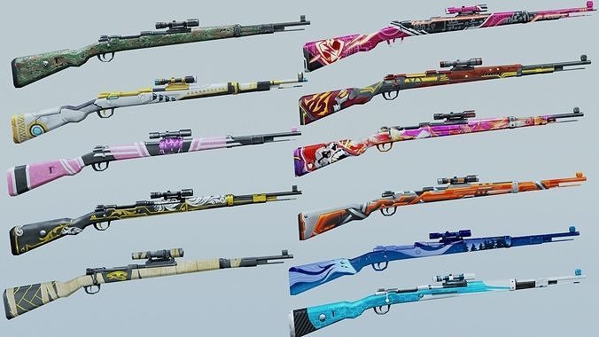 Kar98K Rifle Game Weapon 11x 3D model