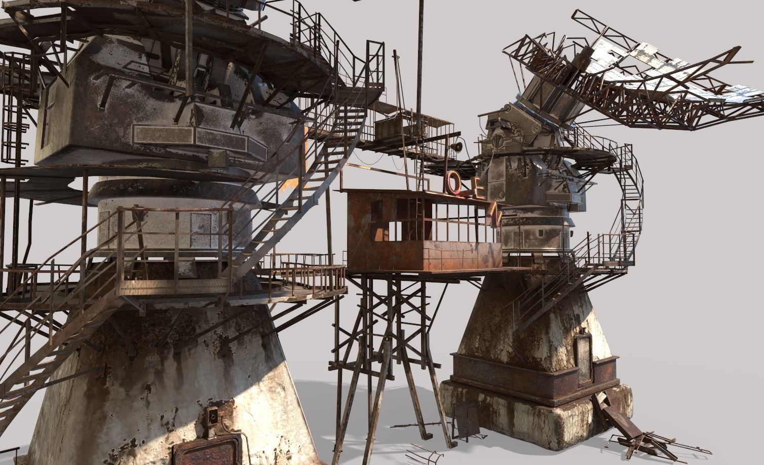 Post-Apocaliptic Radar-Satellite Station Base 3D model_8