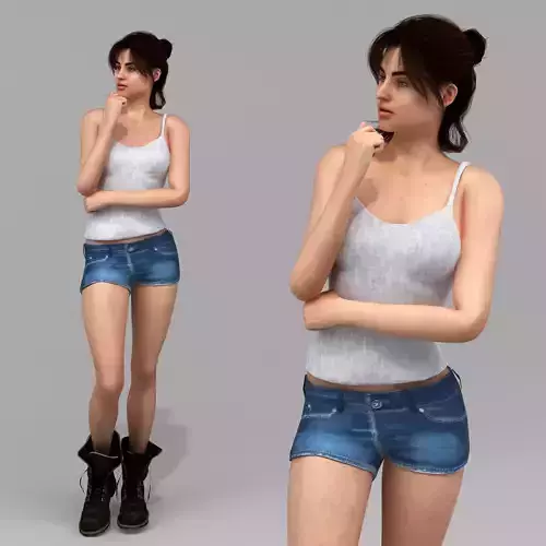 character-kate-p1 woman in denim shorts and boots