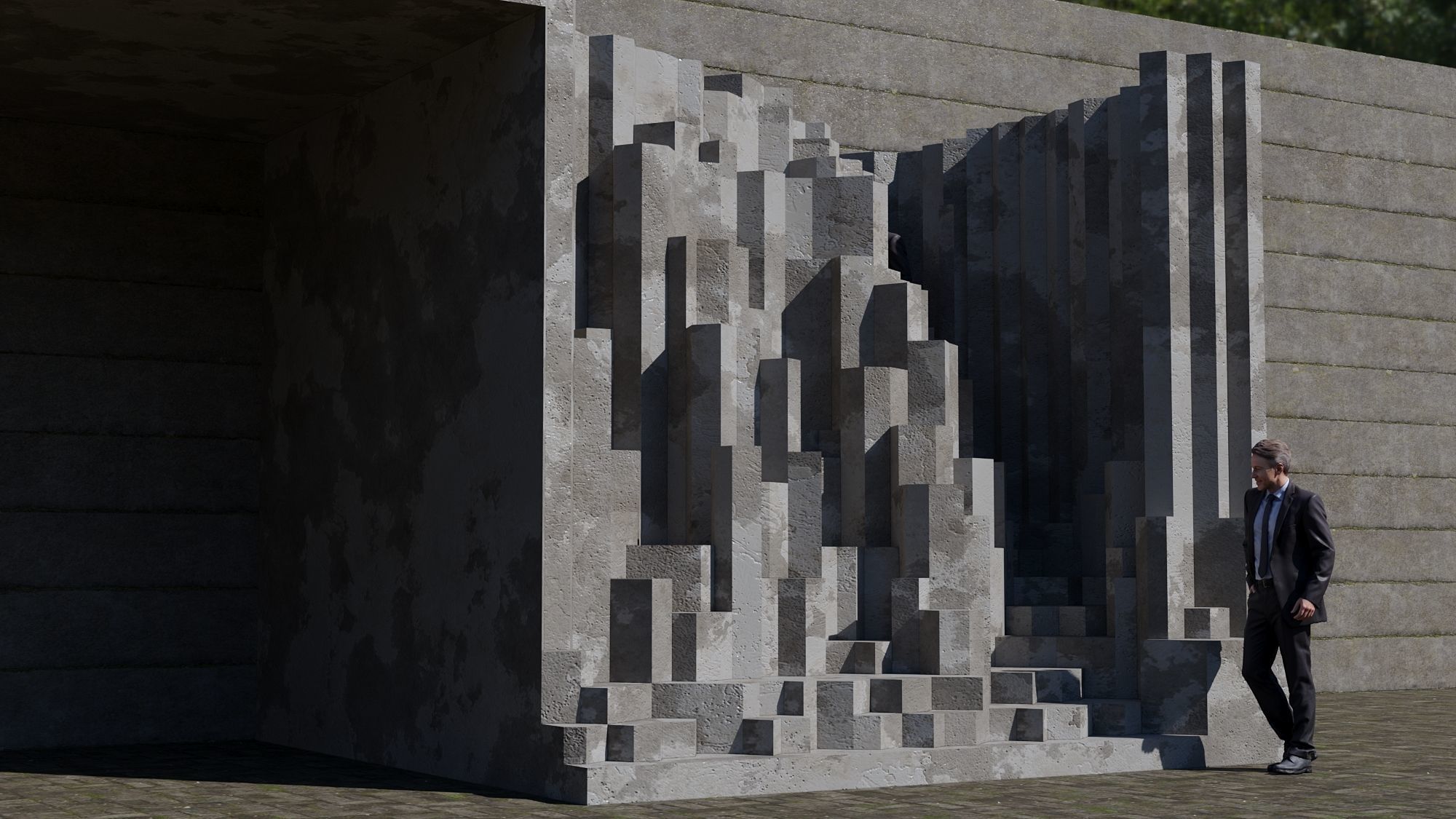 Futuristic stair for people to rest 3D model_1