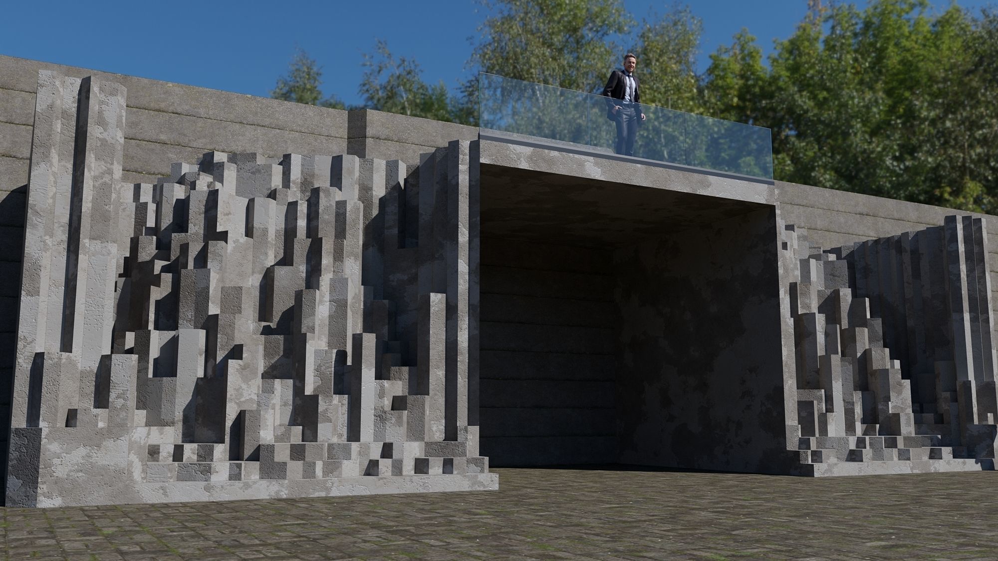 Futuristic stair for people to rest 3D model_4