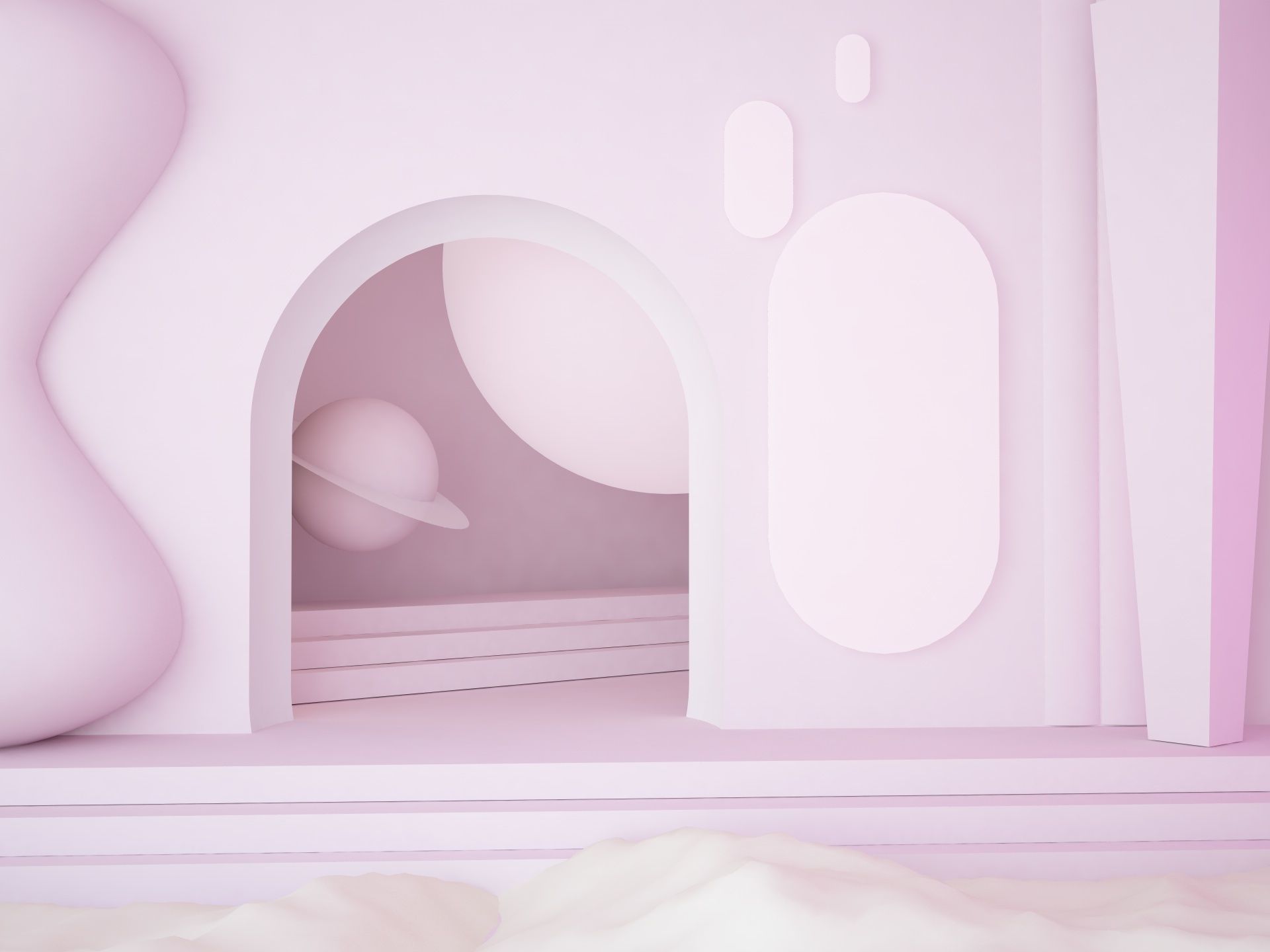 Scene with arch corridor and shape decorative elements 3D model_1