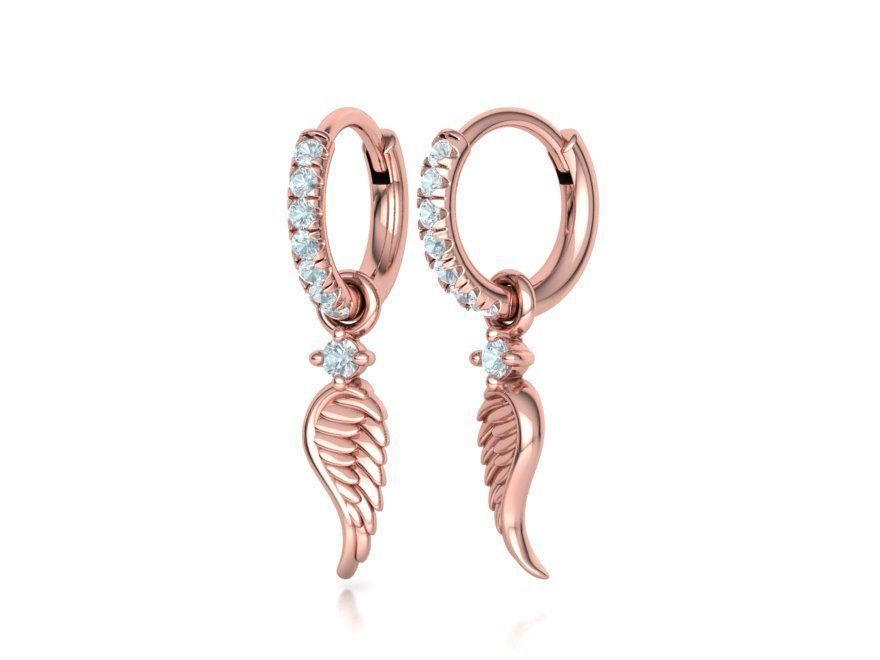 Hoop Earrings French Pave Setting Angel Wings design 3D print model_6