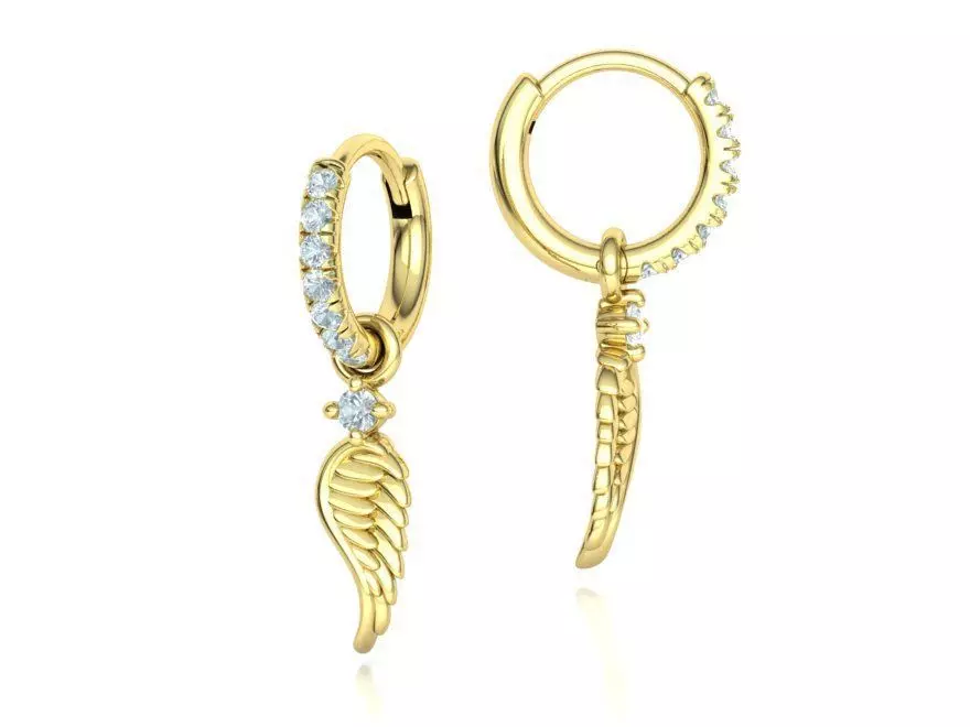 Hoop Earrings French Pave Setting Angel Wings design 3D print model_0
