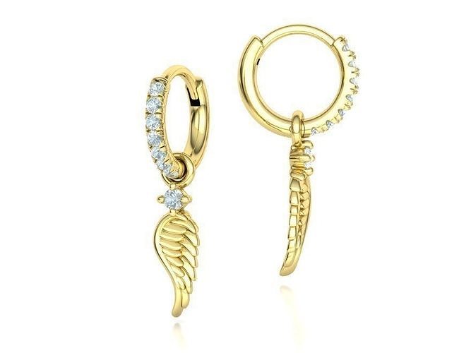 Hoop Earrings French Pave Setting Angel Wings design 3D print model