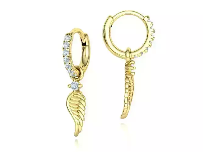 Hoop Earrings French Pave Setting Angel Wings design 3D print model