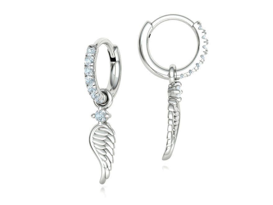 Hoop Earrings French Pave Setting Angel Wings design 3D print model_1