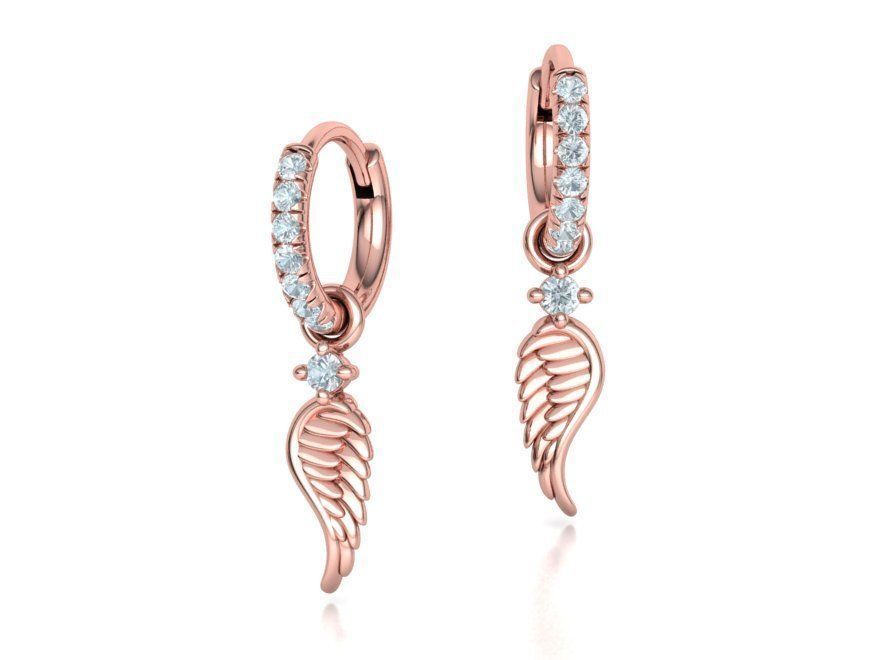 Hoop Earrings French Pave Setting Angel Wings design 3D print model_8