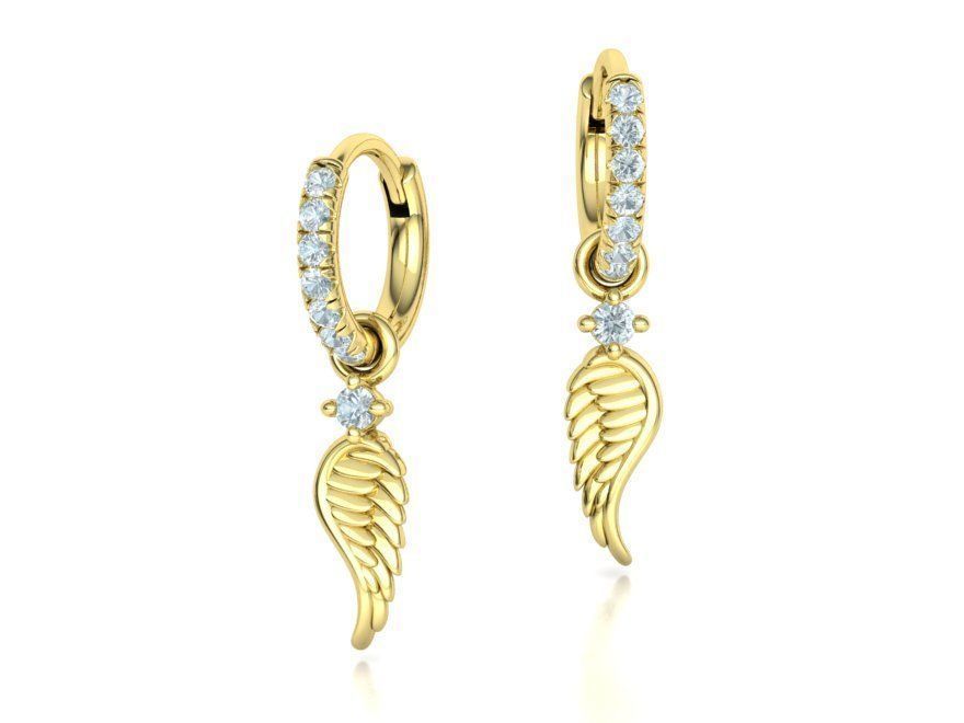 Hoop Earrings French Pave Setting Angel Wings design 3D print model_3