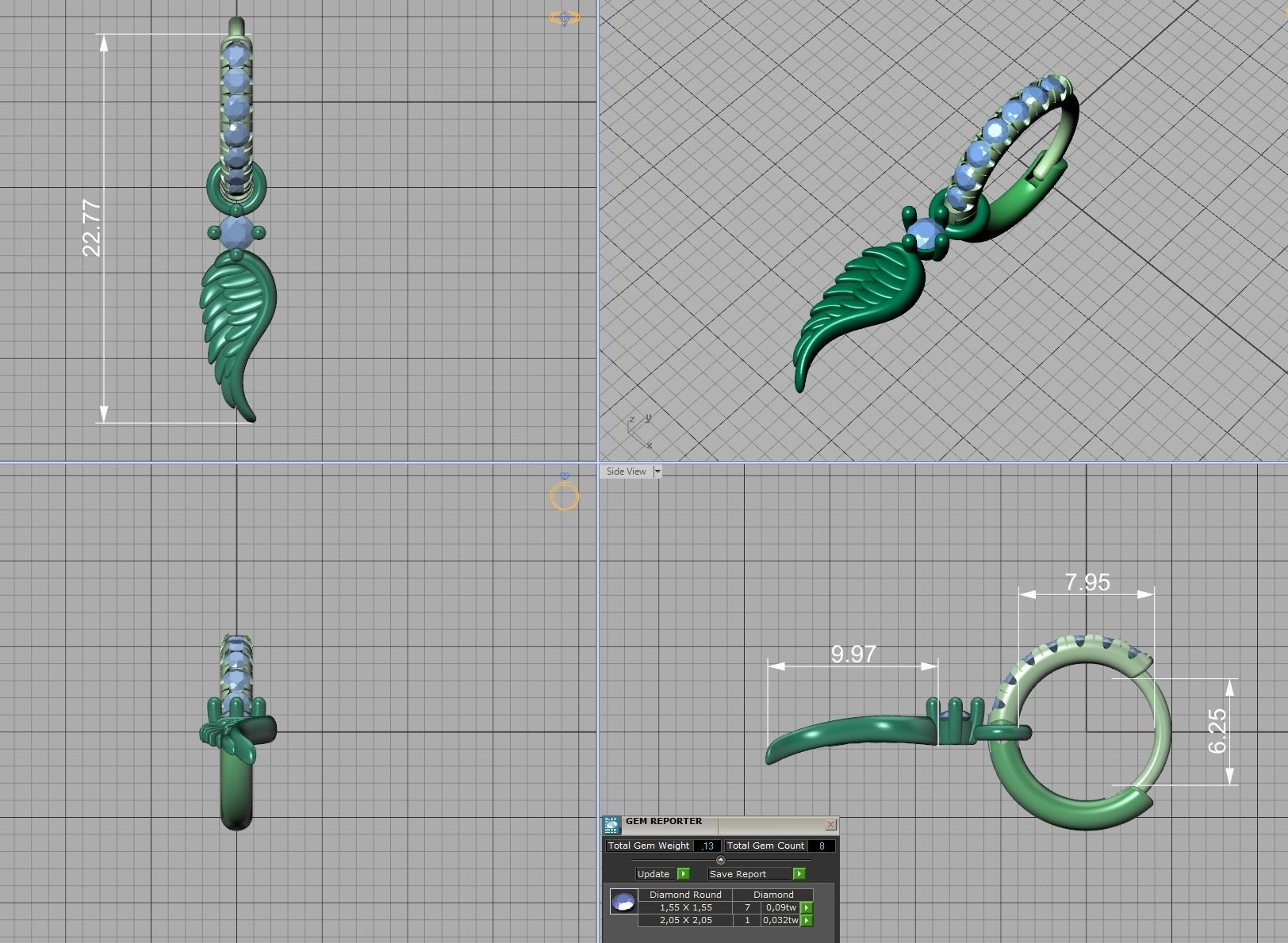 Hoop Earrings French Pave Setting Angel Wings design 3D print model_12