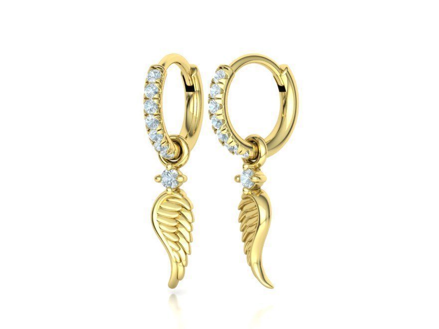 Hoop Earrings French Pave Setting Angel Wings design 3D print model_4