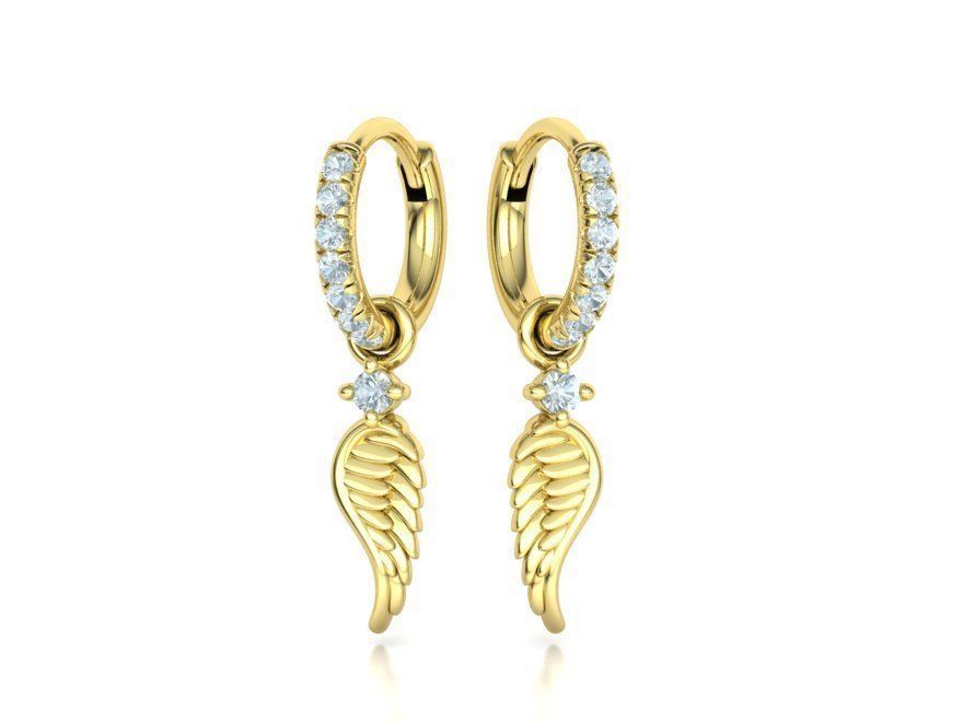 Hoop Earrings French Pave Setting Angel Wings design 3D print model_9