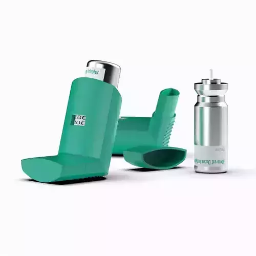 Inhaler teal colored device with bottle 3D model