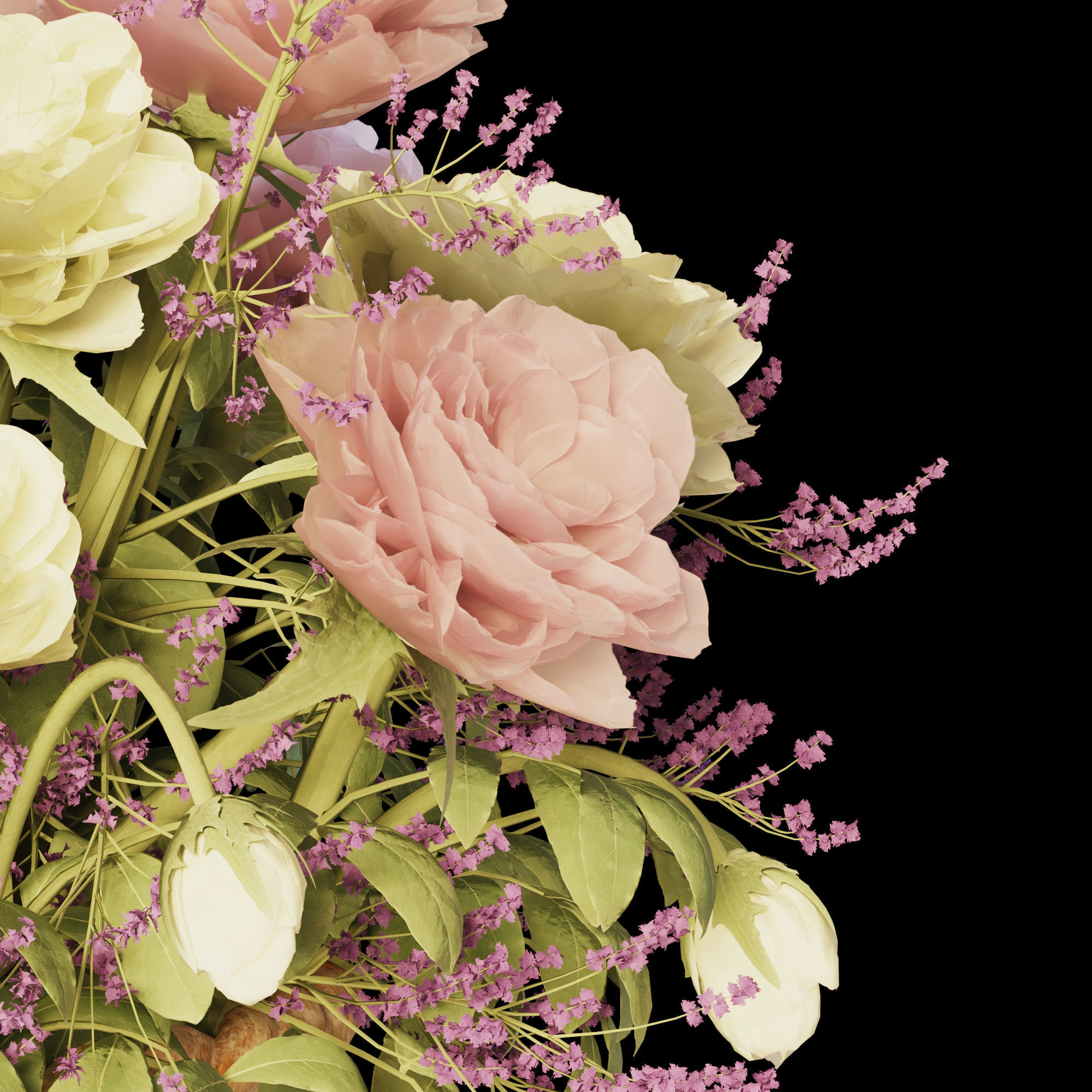 Rose Flower Bouquet 3D model_3