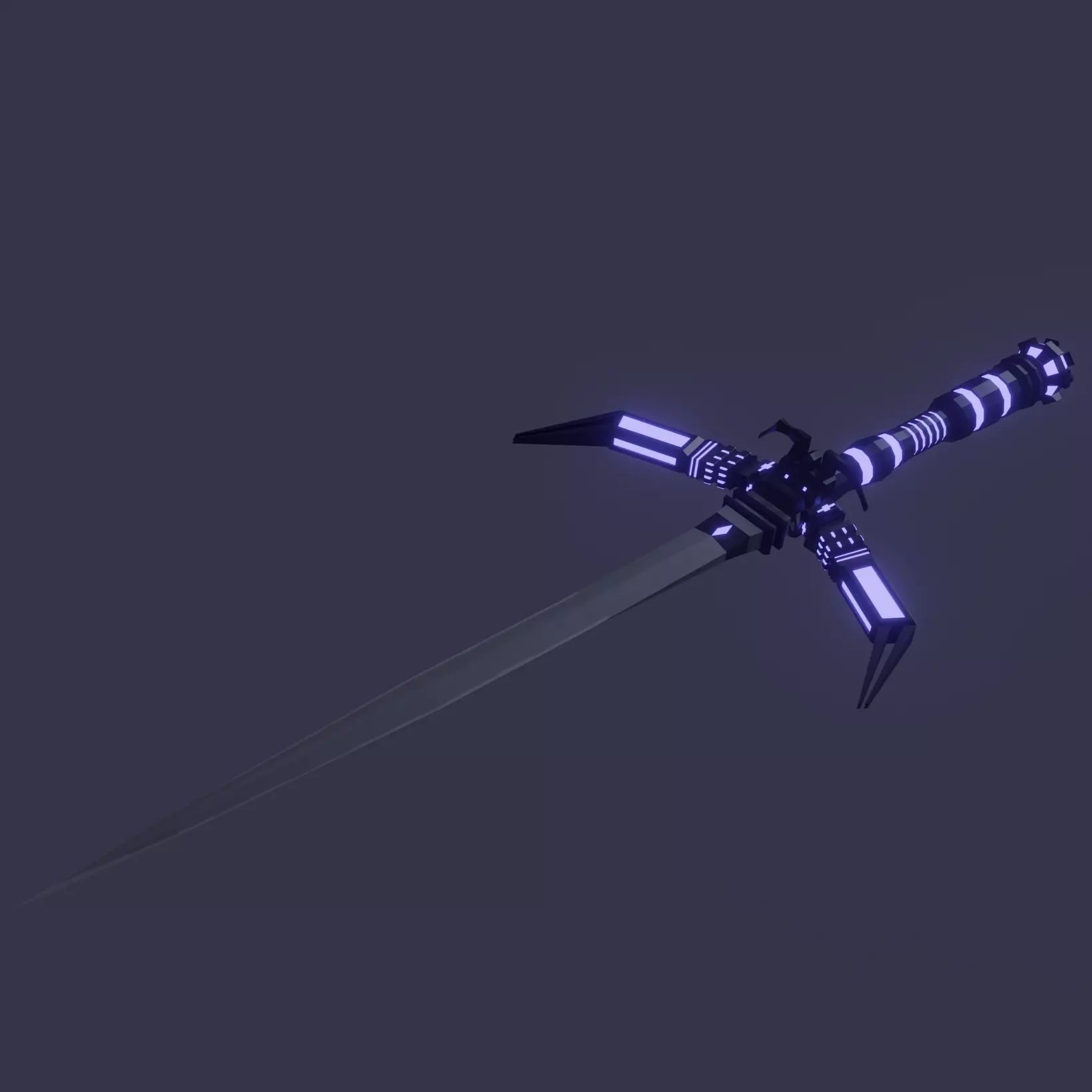 Fantasy Cybernetic Blue Sword Low-poly Game ready  Low-poly 3D model_0