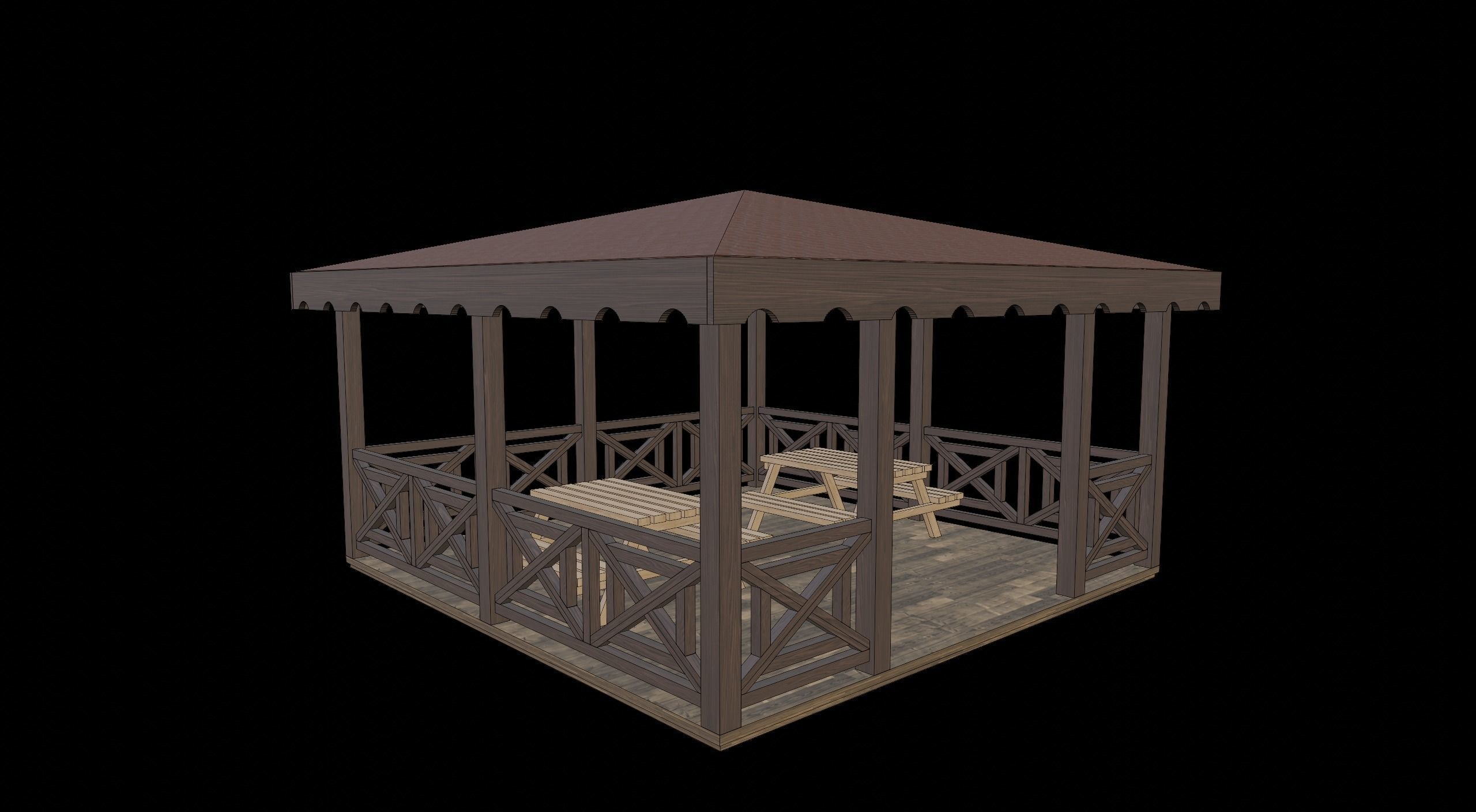 Gazebo Garden Low-poly 3D model_4