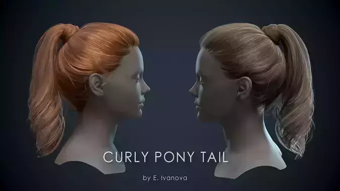 Curly pony tail Low-poly 3D model