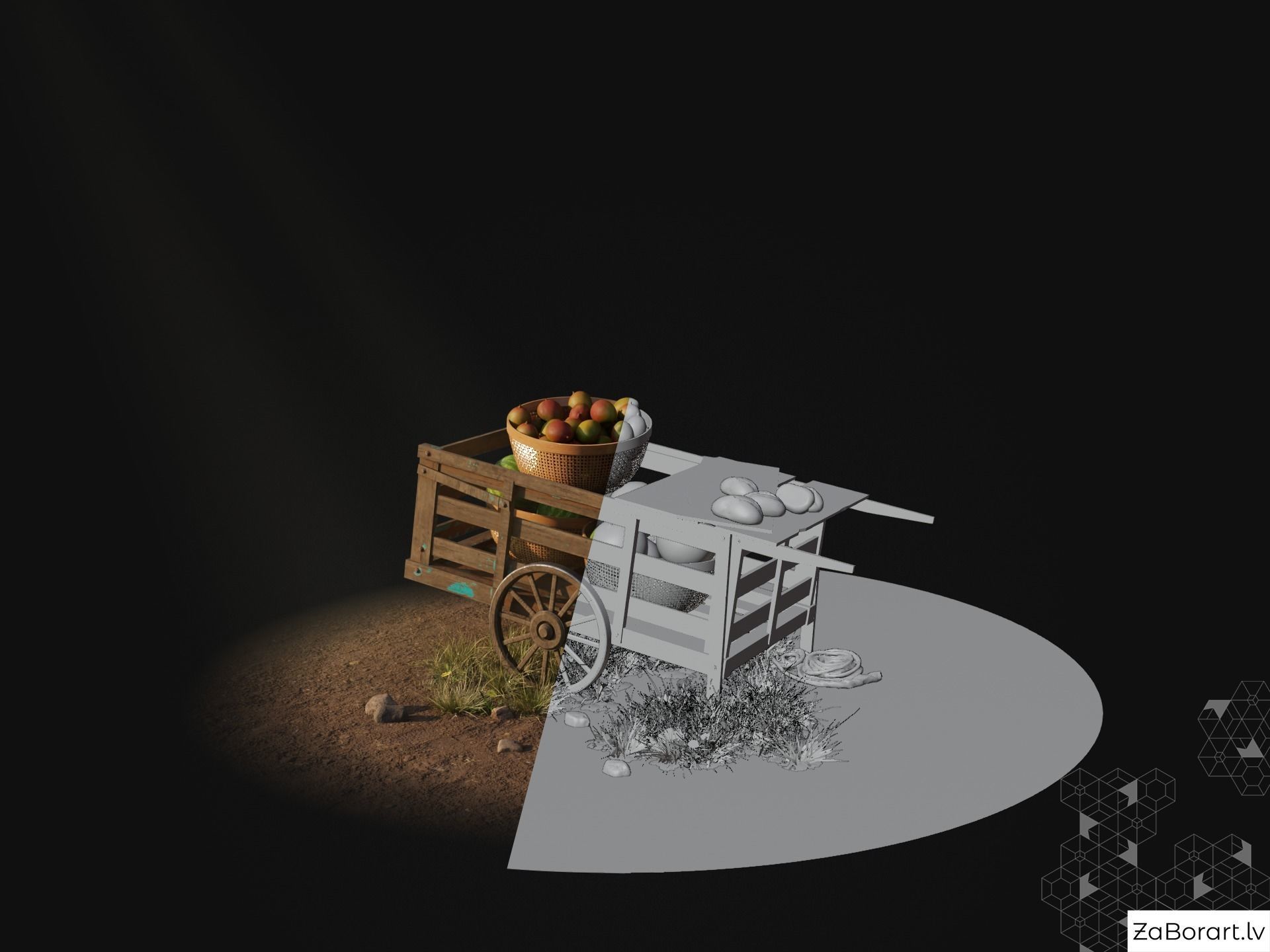 medieval cart Low-poly 3D model_2